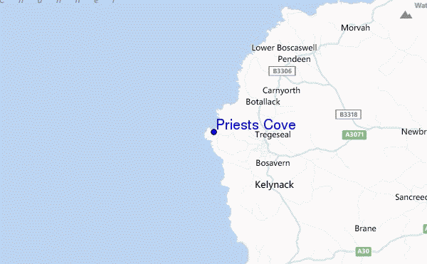 locatiekaart van Priests Cove
