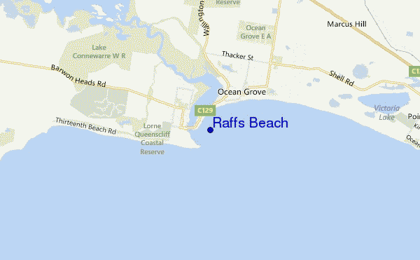locatiekaart van Raffs Beach