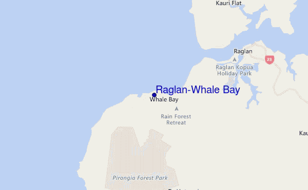 locatiekaart van Raglan-Whale Bay