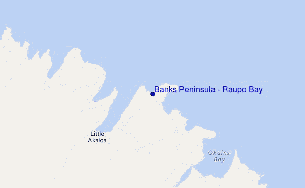 locatiekaart van Banks Peninsula - Raupo Bay