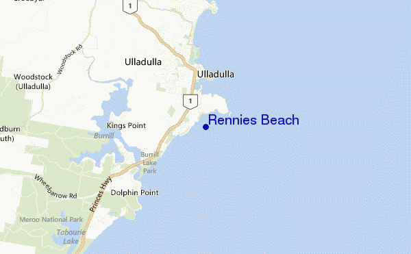 locatiekaart van Rennies Beach