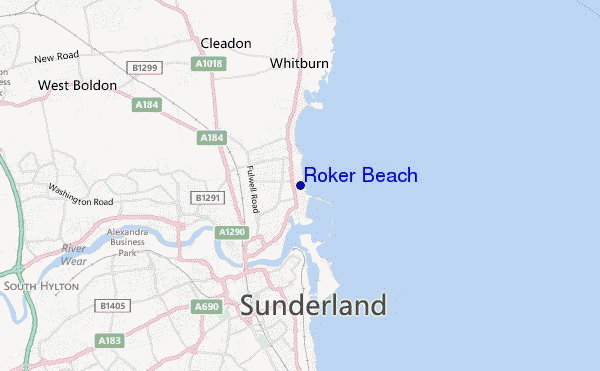 locatiekaart van Roker Beach