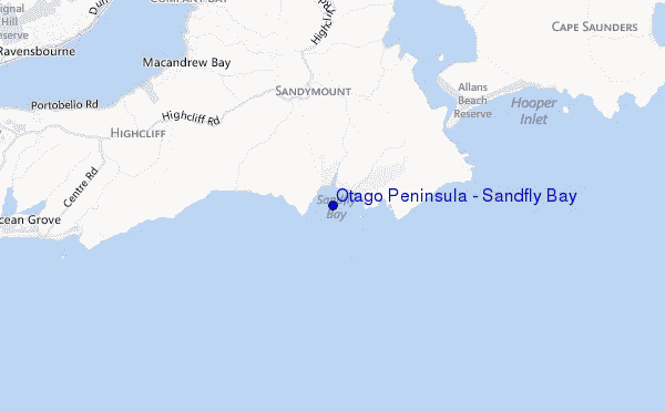 locatiekaart van Otago Peninsula - Sandfly Bay