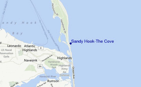 locatiekaart van Sandy Hook/The Cove