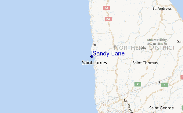 locatiekaart van Sandy Lane