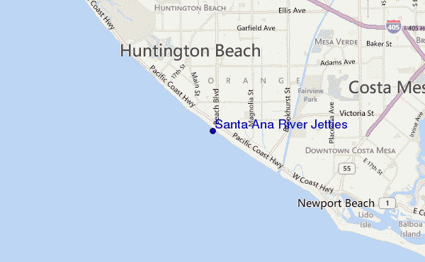 locatiekaart van Santa Ana River Jetties