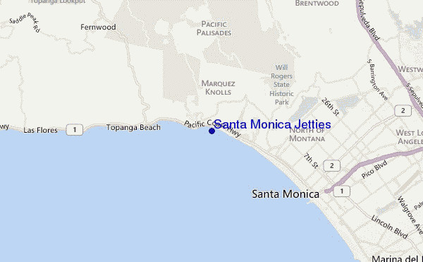 locatiekaart van Santa Monica Jetties