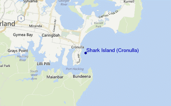 locatiekaart van Shark Island (Cronulla)
