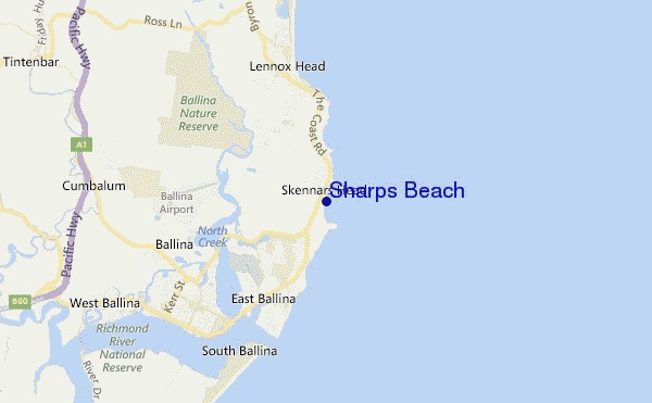 locatiekaart van Sharps Beach