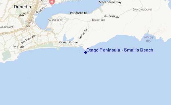 locatiekaart van Otago Peninsula - Smaills Beach