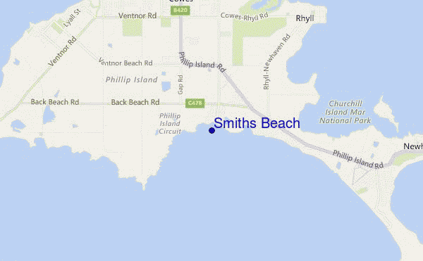 locatiekaart van Smiths Beach