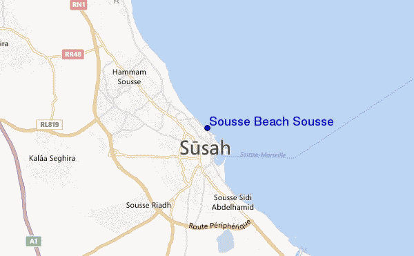 locatiekaart van Sousse Beach Sousse