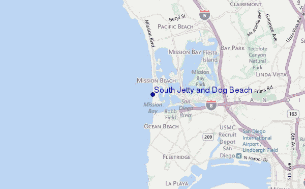locatiekaart van South Jetty and Dog Beach