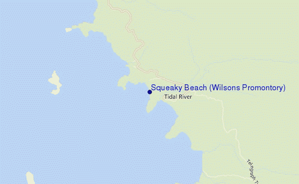 locatiekaart van Squeaky Beach (Wilsons Promontory)