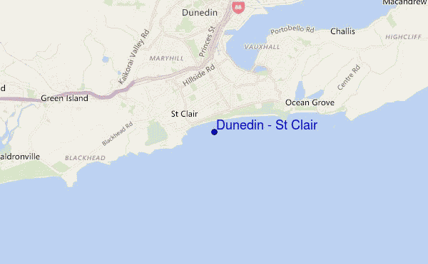 locatiekaart van Dunedin - St Clair