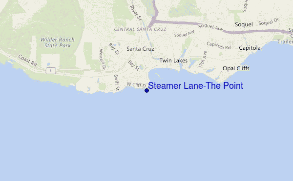 locatiekaart van Steamer Lane-The Point
