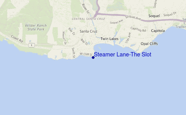 locatiekaart van Steamer Lane-The Slot