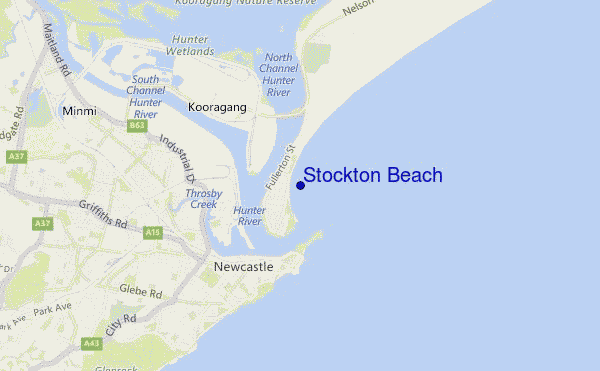 locatiekaart van Stockton Beach