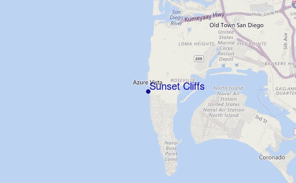 locatiekaart van Sunset Cliffs