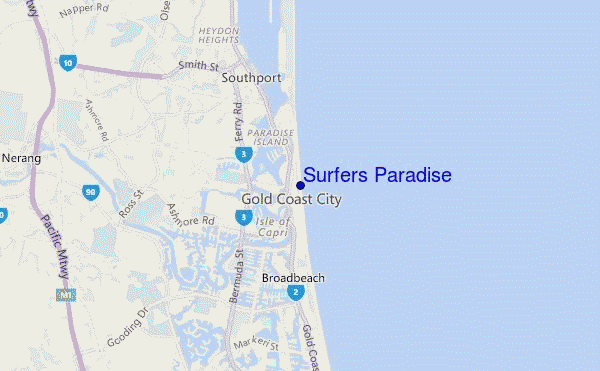 locatiekaart van Surfers Paradise