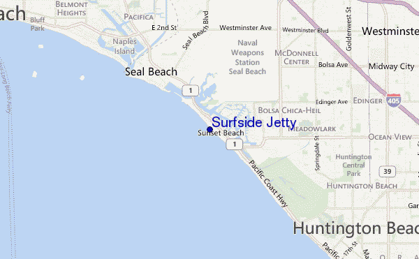 locatiekaart van Surfside Jetty