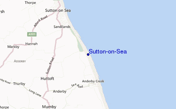 locatiekaart van Sutton-on-Sea