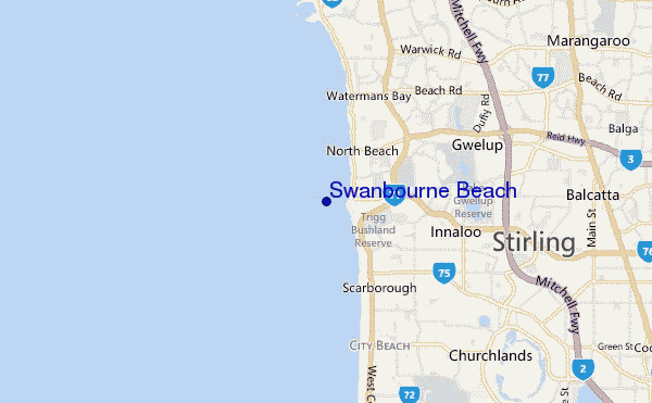 locatiekaart van Swanbourne Beach