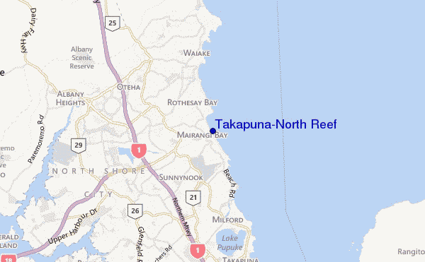locatiekaart van Takapuna-North Reef