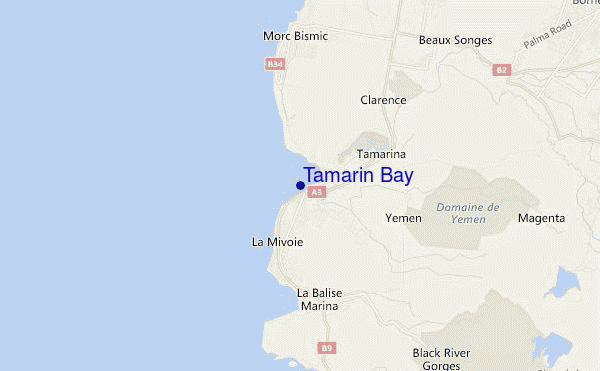 locatiekaart van Tamarin Bay