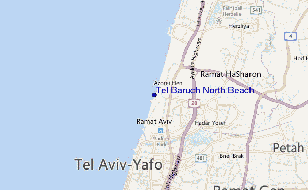 locatiekaart van Tel Baruch North Beach