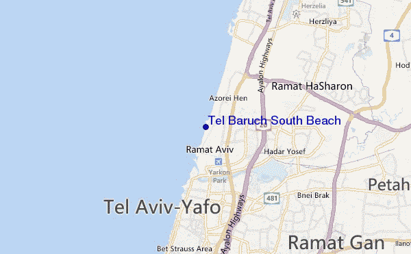 locatiekaart van Tel Baruch South Beach