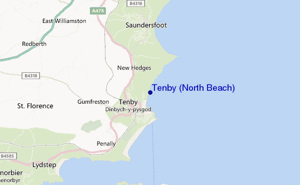 locatiekaart van Tenby (North Beach)