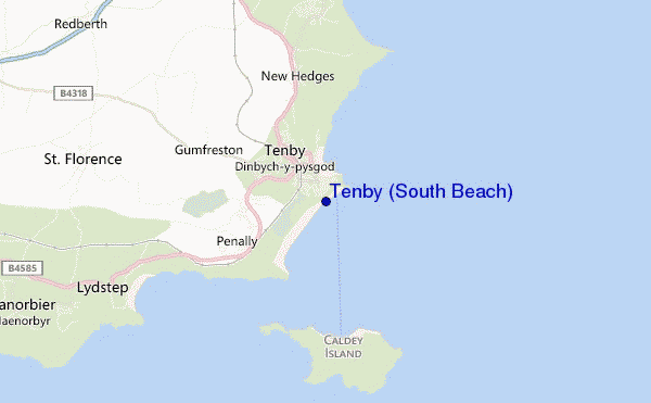 locatiekaart van Tenby (South Beach)