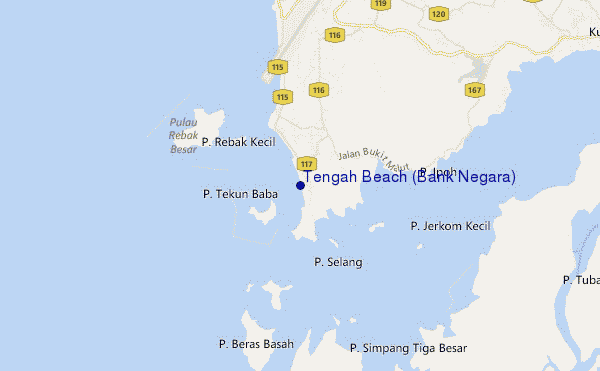 locatiekaart van Tengah Beach (Bank Negara)