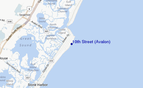 locatiekaart van 10th Street (Avalon)