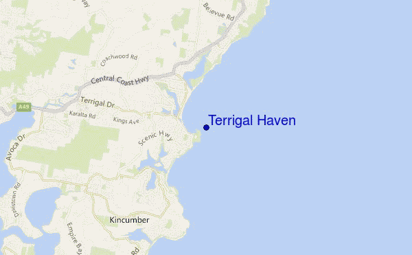 locatiekaart van Terrigal Haven