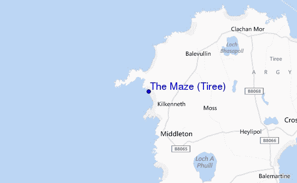 locatiekaart van The Maze (Tiree)