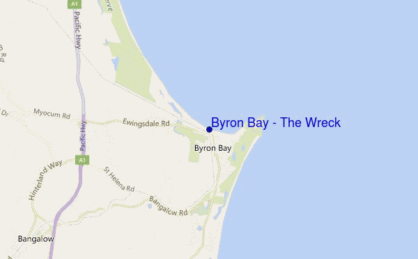 locatiekaart van Byron Bay - The Wreck