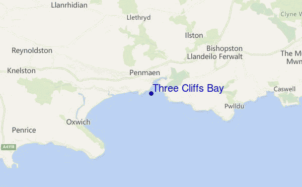 locatiekaart van Three Cliffs Bay