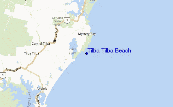 locatiekaart van Tilba Tilba Beach