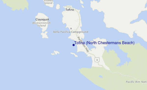 locatiekaart van Tofino (North Chestermans Beach)