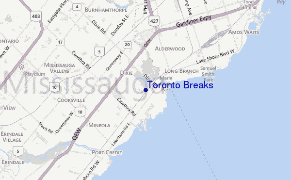 locatiekaart van Toronto Breaks