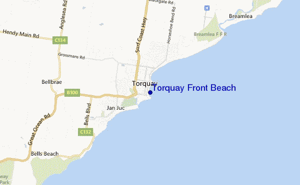 locatiekaart van Torquay Front Beach