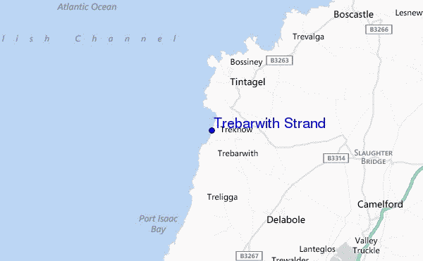 locatiekaart van Trebarwith Strand