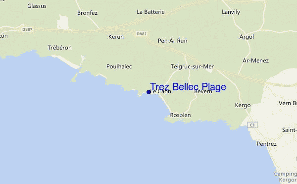 locatiekaart van Trez Bellec Plage