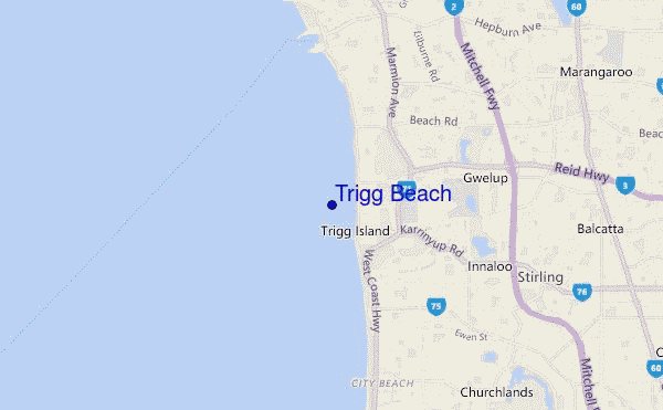 locatiekaart van Trigg Beach