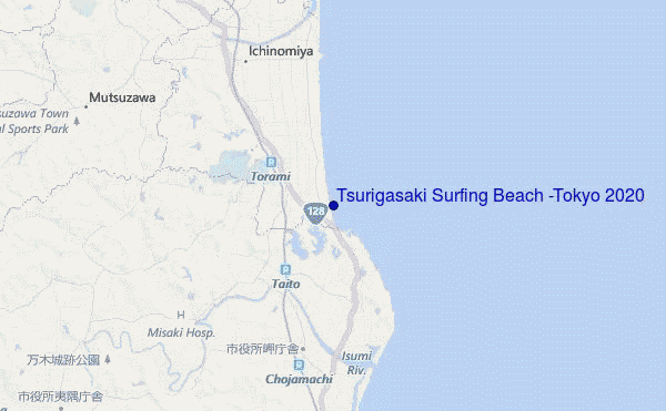locatiekaart van Tsurigasaki Surfing Beach (Tokyo 2020)