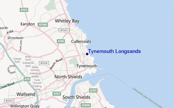 locatiekaart van Tynemouth Longsands