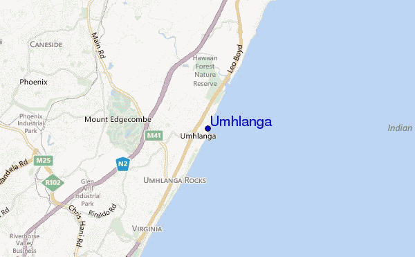 locatiekaart van Umhlanga