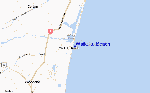 locatiekaart van Waikuku Beach